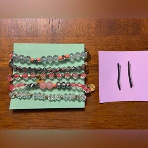 Erimish Pink, Clear and Coral Beaded Bracelet Stack #11